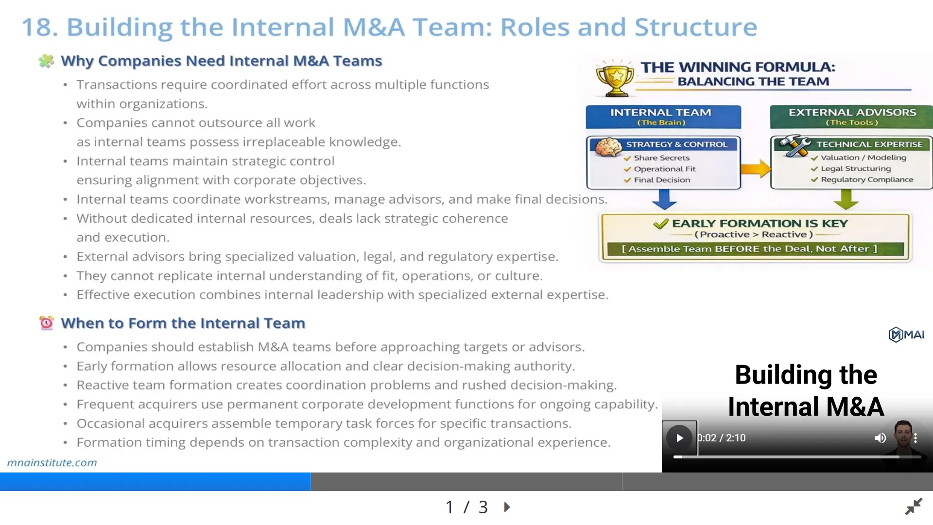 how to build an internal M&A team