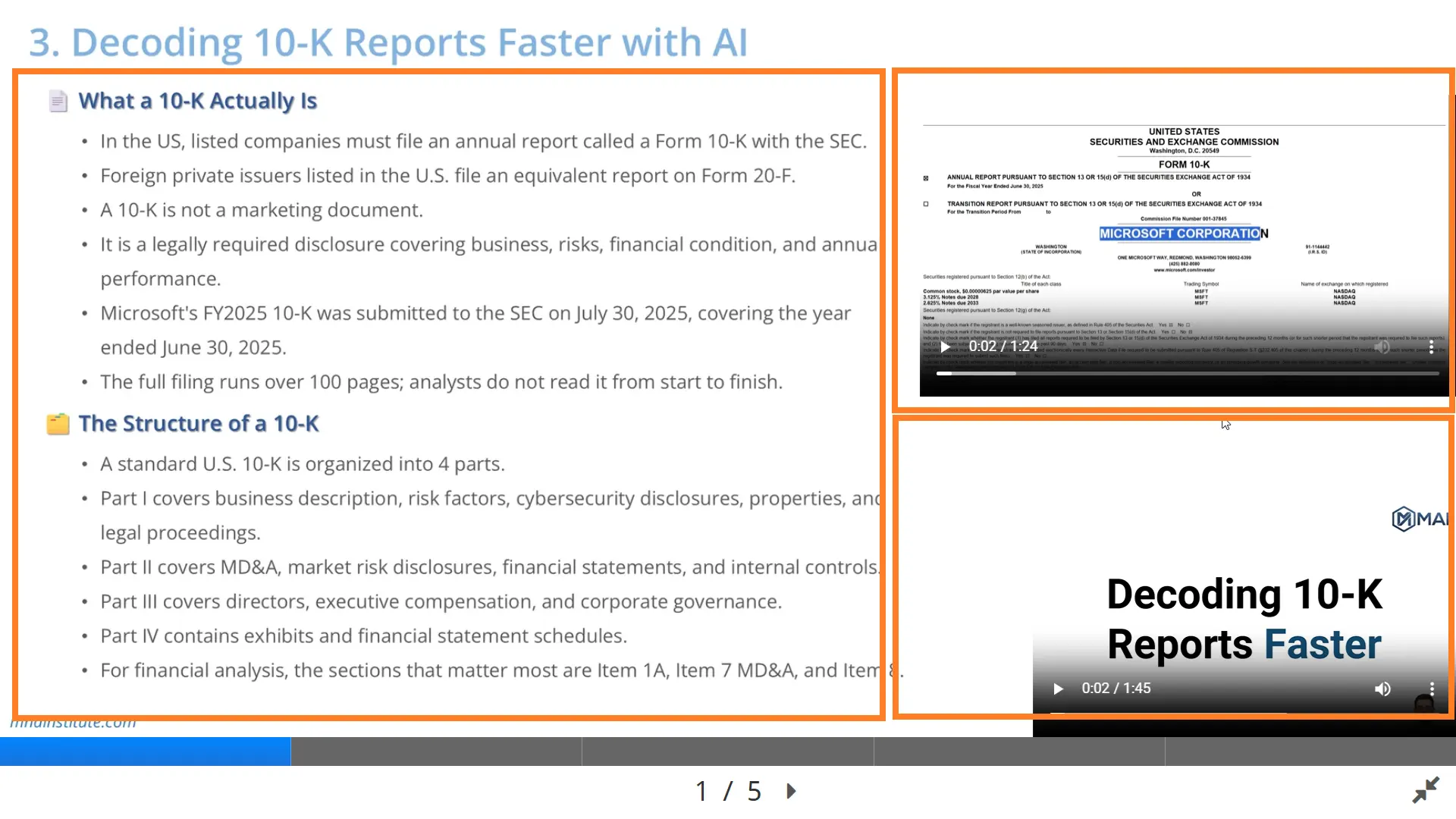Interface of the Financial Statement Analysis Course 