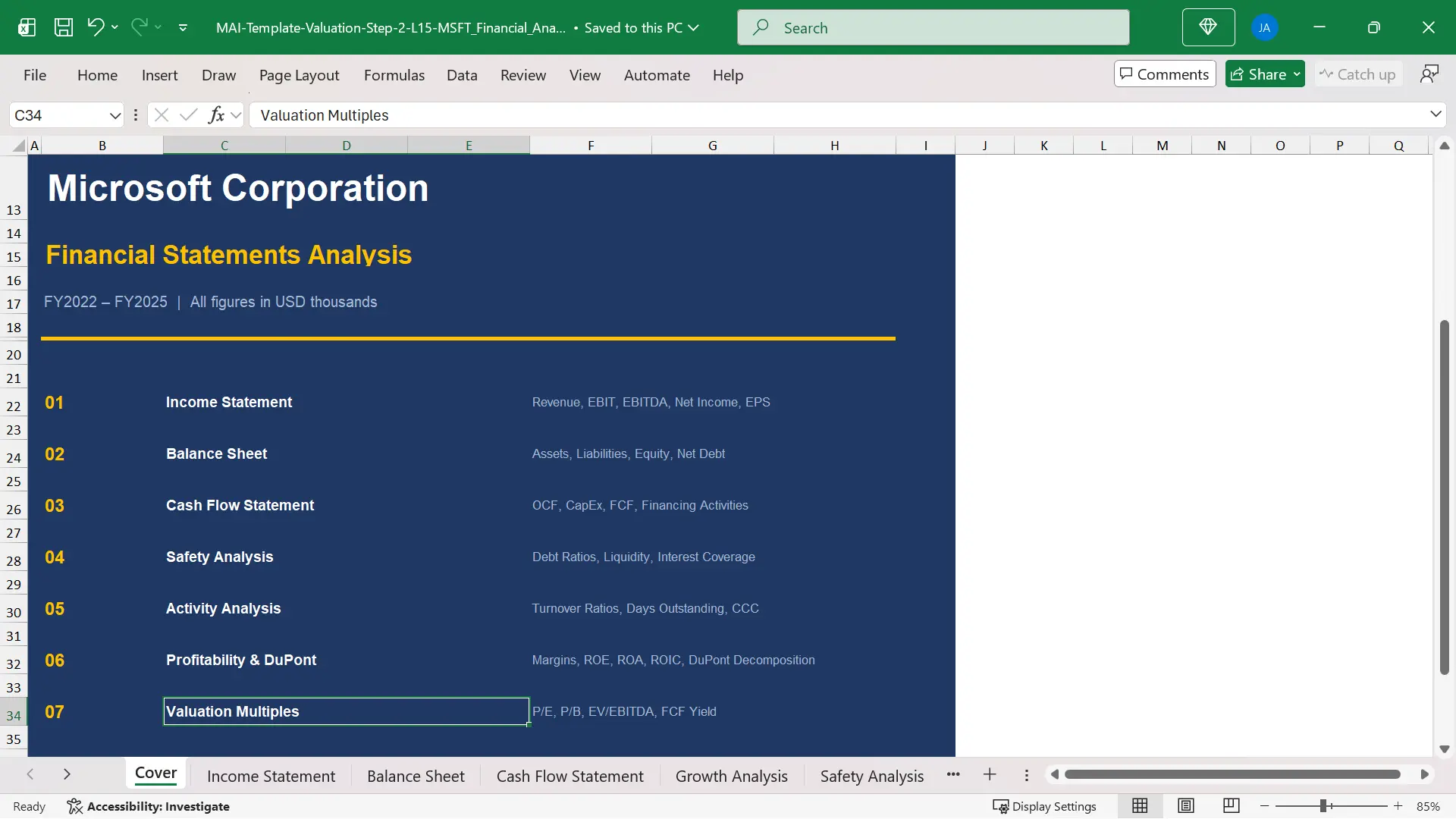 financial ratio analysis Excel