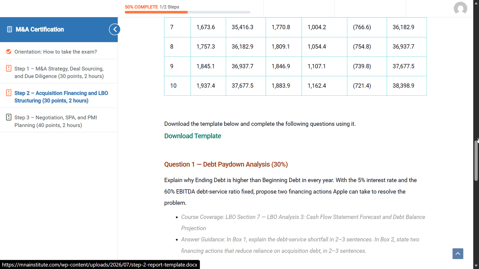 m&a certicate - MADEX exam sample screen